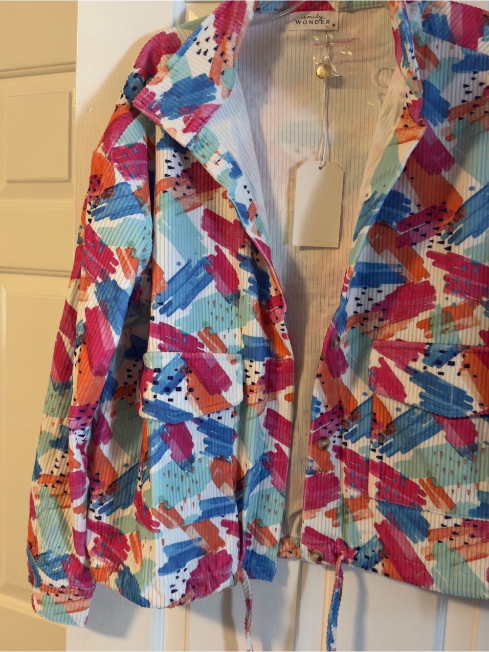 Wonder Multicolor Brushstroke Utility Jacket in Pink & Blue